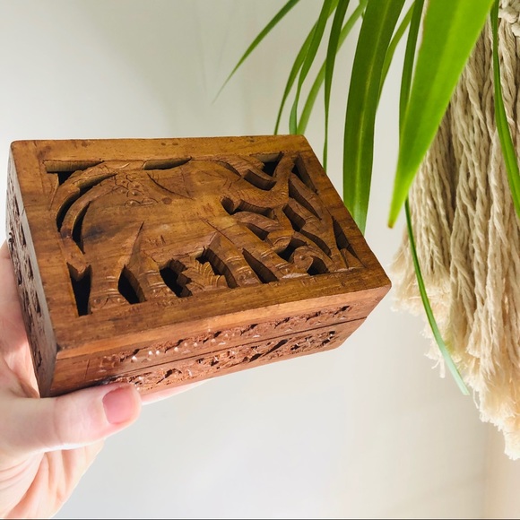Wood Elephant Trinket Box Made in India Handcarved